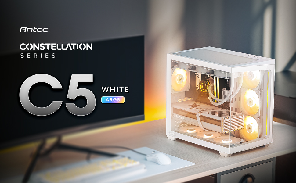 Antec C5 ARGB White, 7 x 120mm ARGB PWM Fans Included, Up to 10